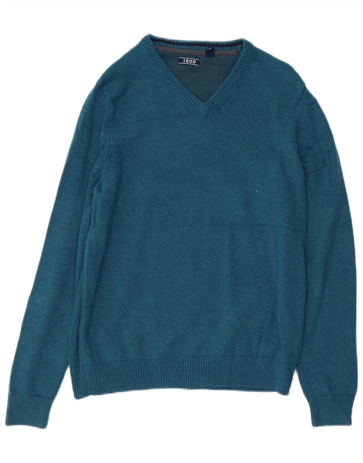 IZOD Jersey con cuello en V para hombre de algodón azul medio
