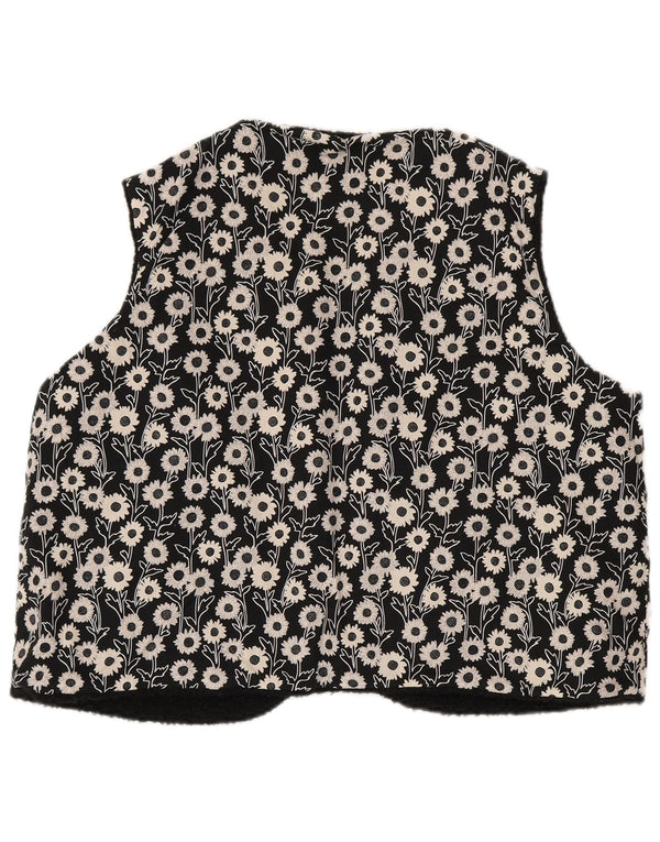 Vintage mujer chaleco reversible Reino Unido 16 grande negro floral