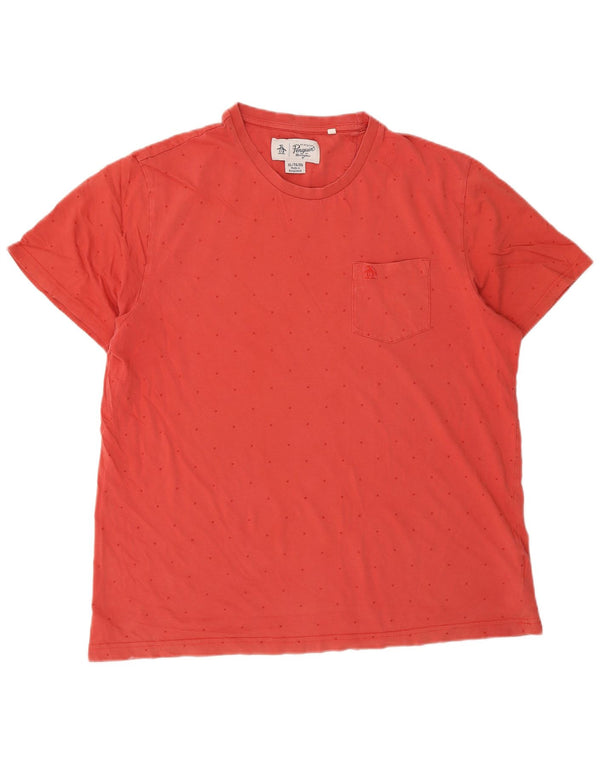Penguin Camiseta Hombre Top XL Algodón Manchado Rojo