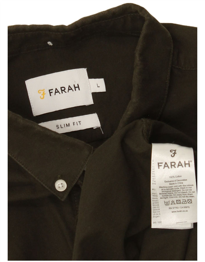 FARAH Camisa Slim Fit para Hombre Algodón Caqui Grande