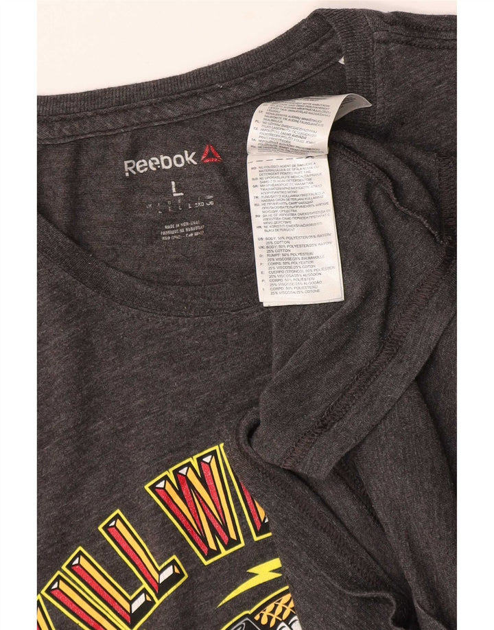 Reebok - Camiseta gráfica para hombre, talla grande, poliéster gris