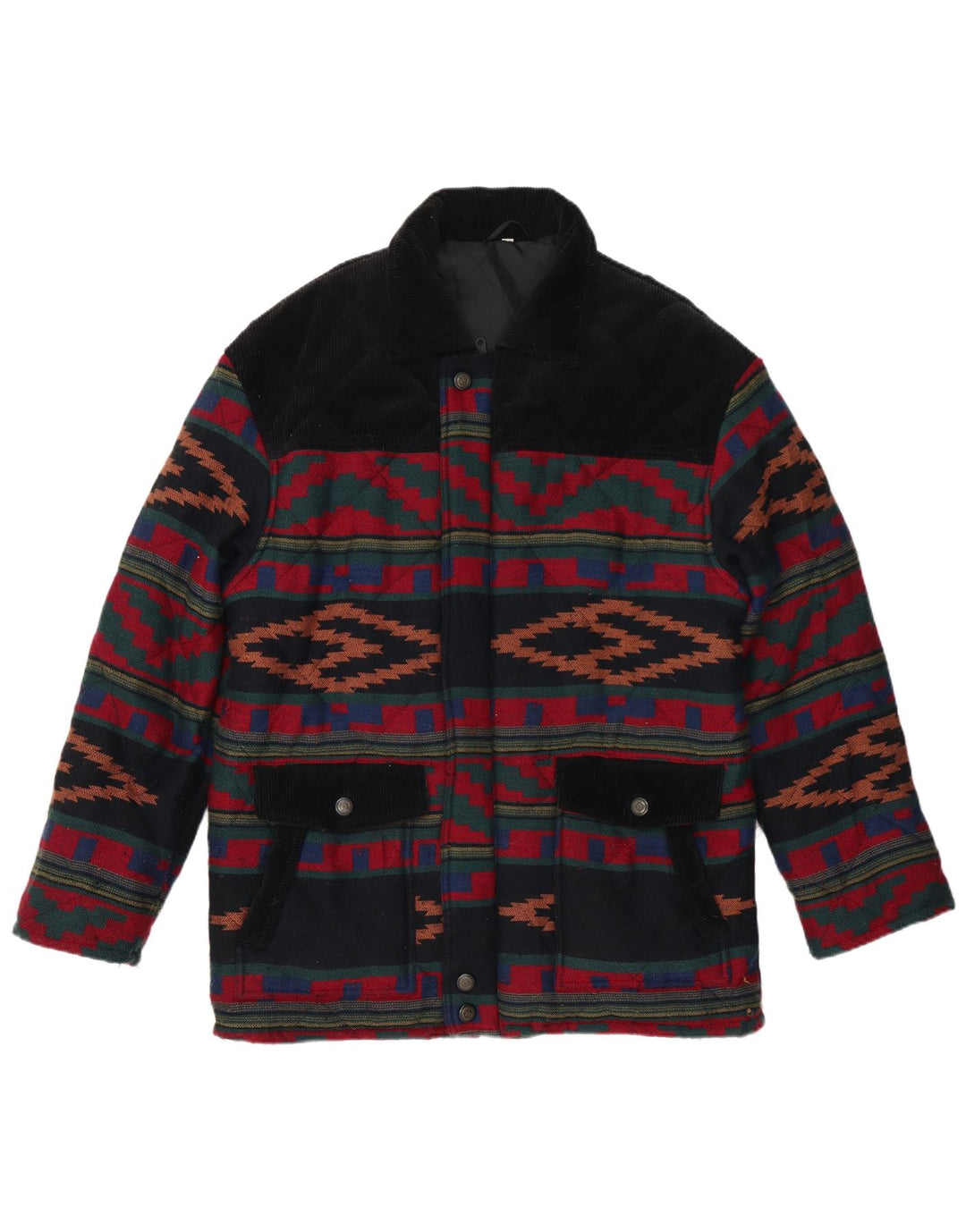 VINTAGE Chaqueta acolchada para hombre Reino Unido 40 Geométrico multicolor grande