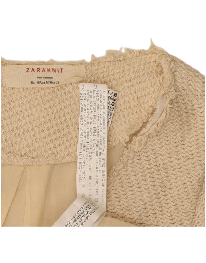 Zara Mujer Chaqueta Americana Abierta Reino Unido 12 Algodón Beige Medio