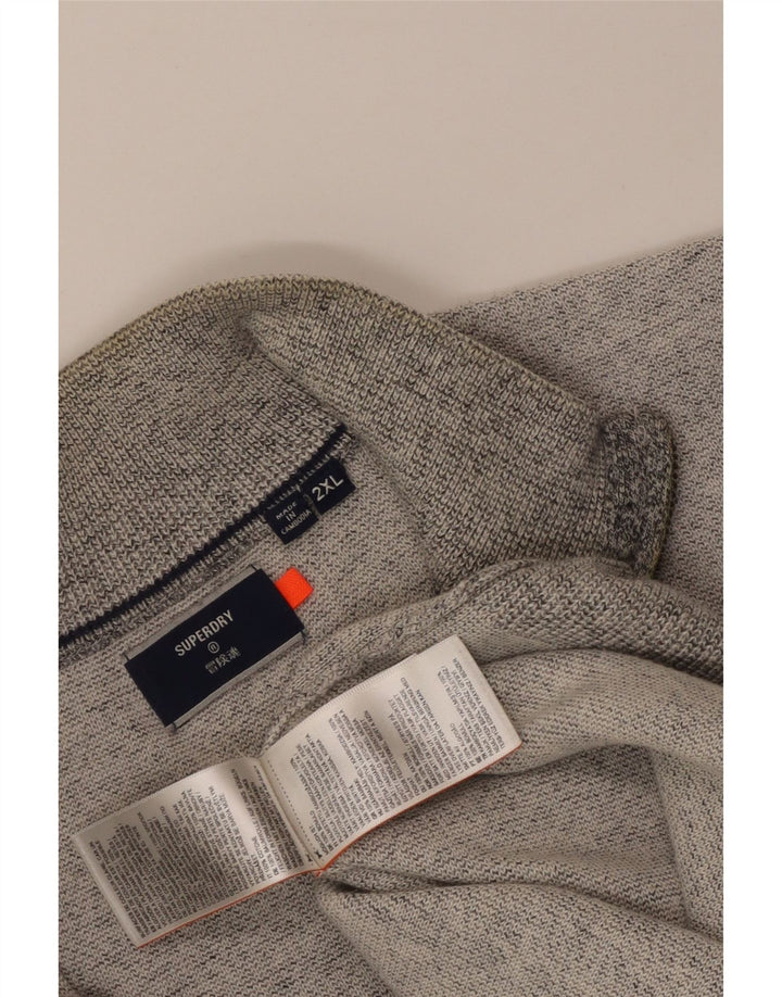 Superdry Sudadera con cuello y cremallera para hombre, jersey de algodón moteado gris 2XL