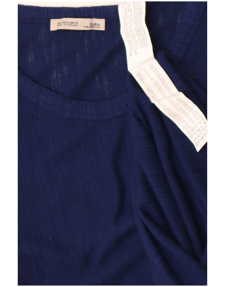 Zara Mujer Túnica Asimétrica Top UK 10 Small Viscosa Azul