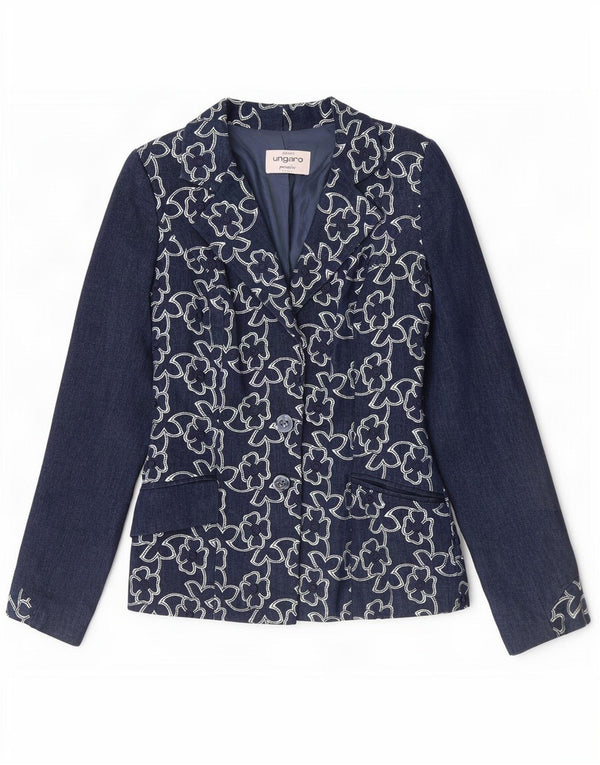 Ungaro Chaqueta Blazer de 2 Botones para Mujer UK 8 Small Azul Marino Floral