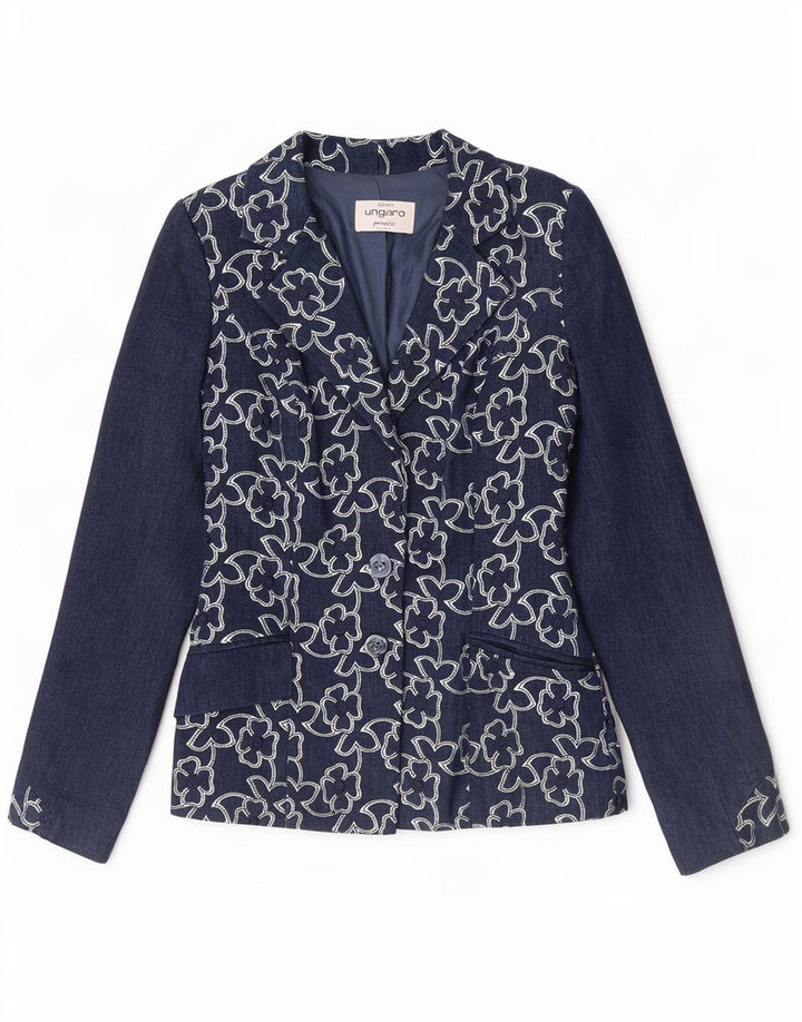 Ungaro Chaqueta Blazer de 2 Botones para Mujer UK 8 Small Azul Marino Floral
