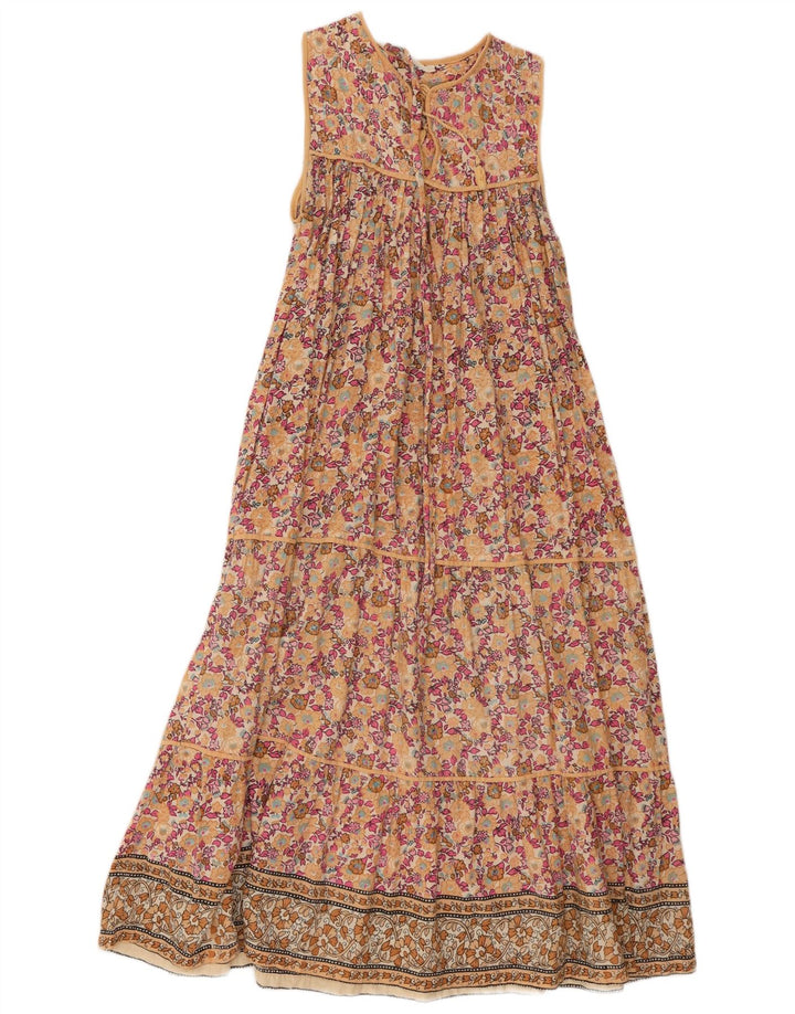 Vintage mujer sin mangas vestido escalonado Reino Unido 10 pequeño floral multicolor