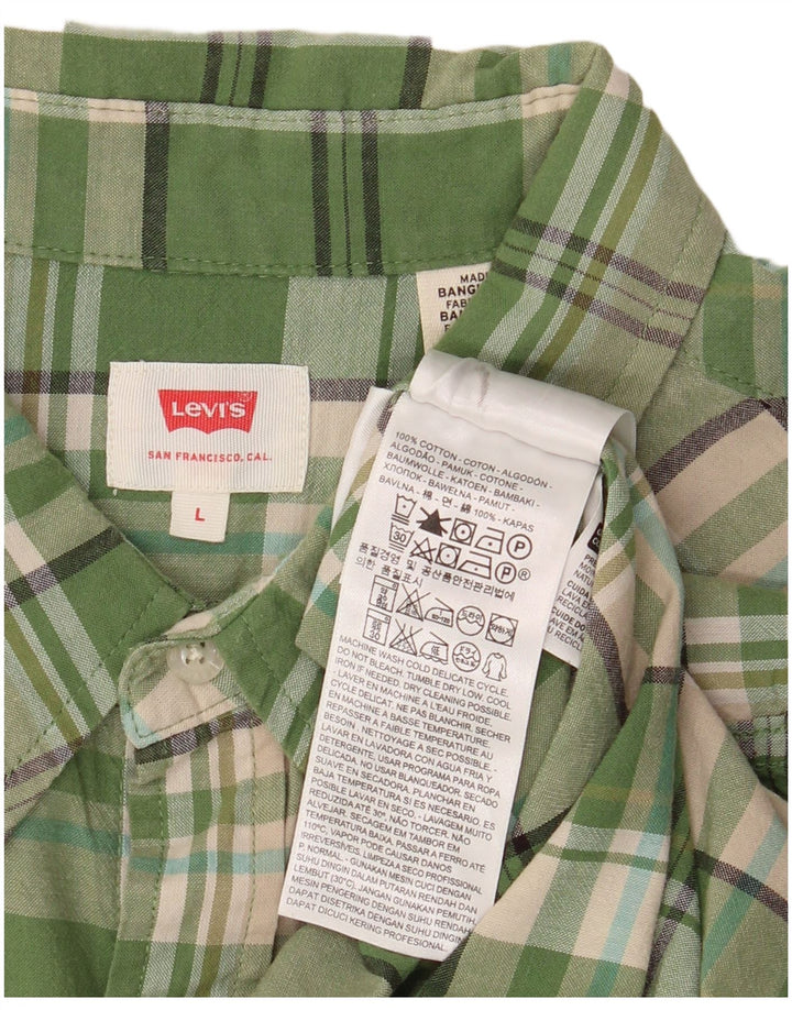 LEVI'S Camisa de manga corta para hombre de algodón a cuadros verdes grandes