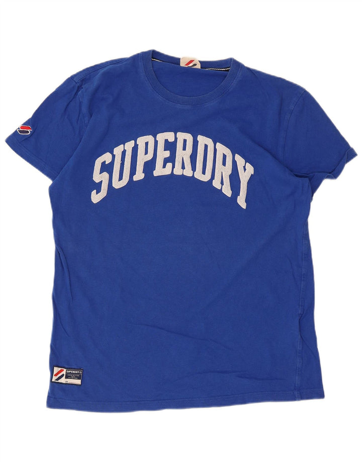 SUPERDRY Hombre Camiseta gráfica Top Algodón azul medio