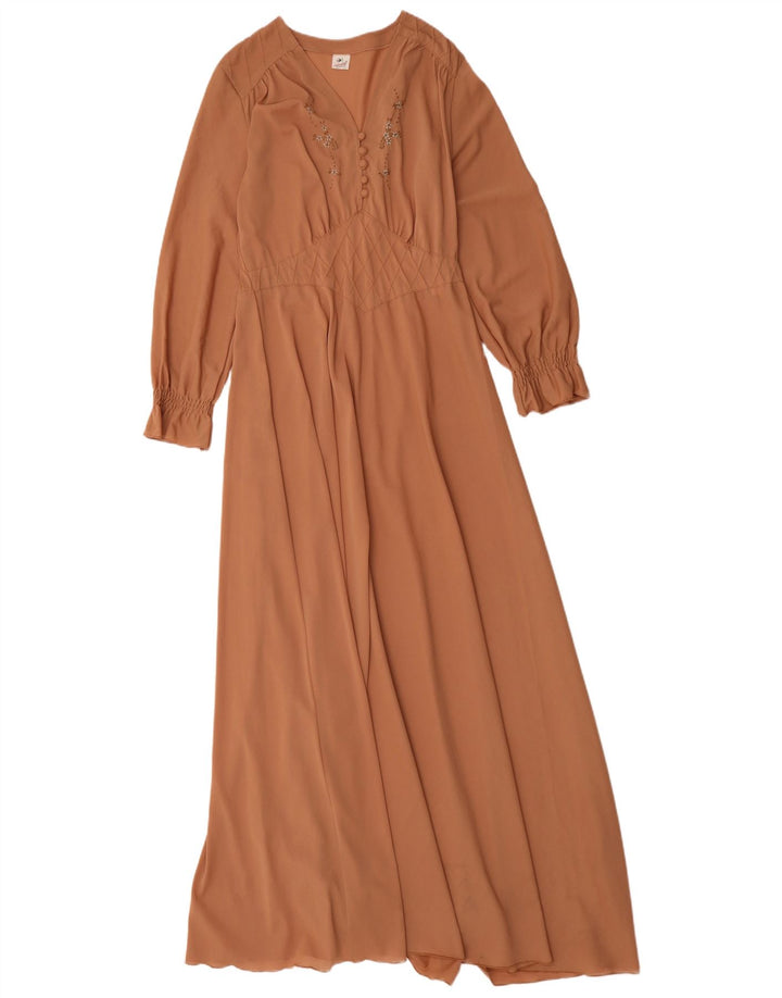 Vintage mujer Maxi vestido Reino Unido 12 marrón medio