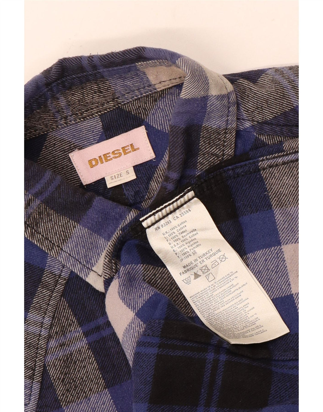 Diesel Hombre Camisa De Franela De Algodón A Cuadros Azul Marino Pequeño