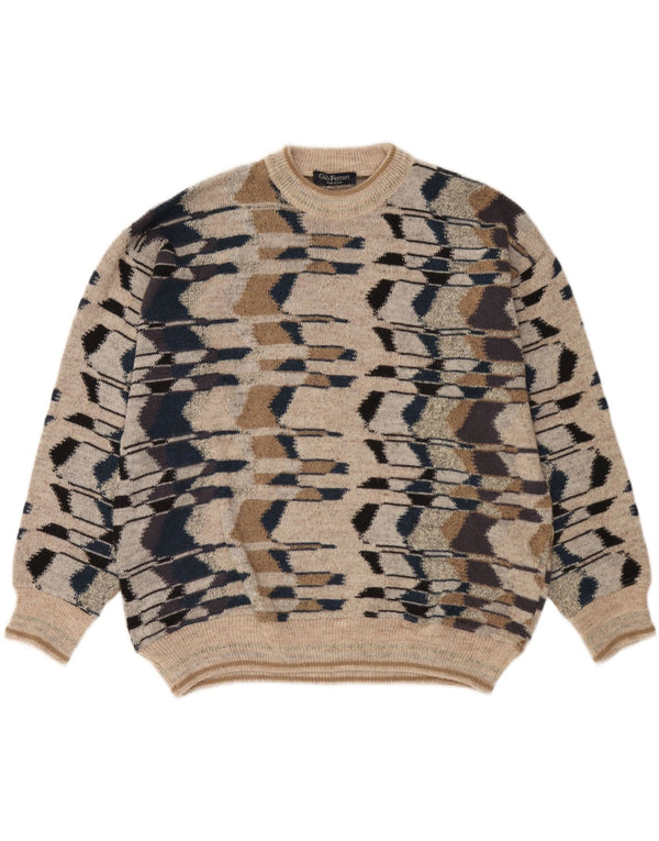 gio ferrari Jersey de cuello redondo para hombre XL Beige Geométrico Lana Merino