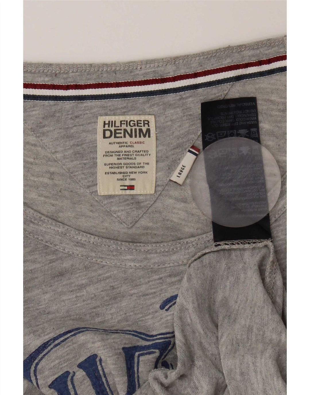 Tommy Hilfiger Camiseta gráfica para mujer Top UK 44 Poliéster gris grande