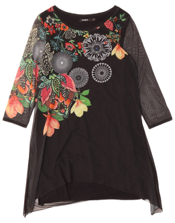 Desigual Vestido Túnica Gráfico para Mujer Reino Unido 6 XS Negro Floral