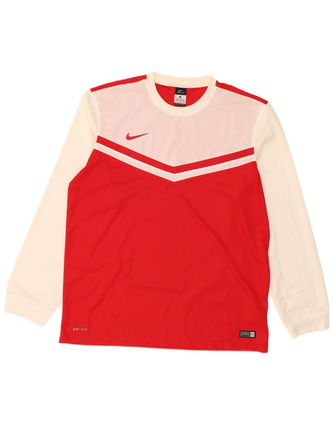 NIKE Hombre Dri Fit Top Manga Larga XL Poliéster Color Block Rojo