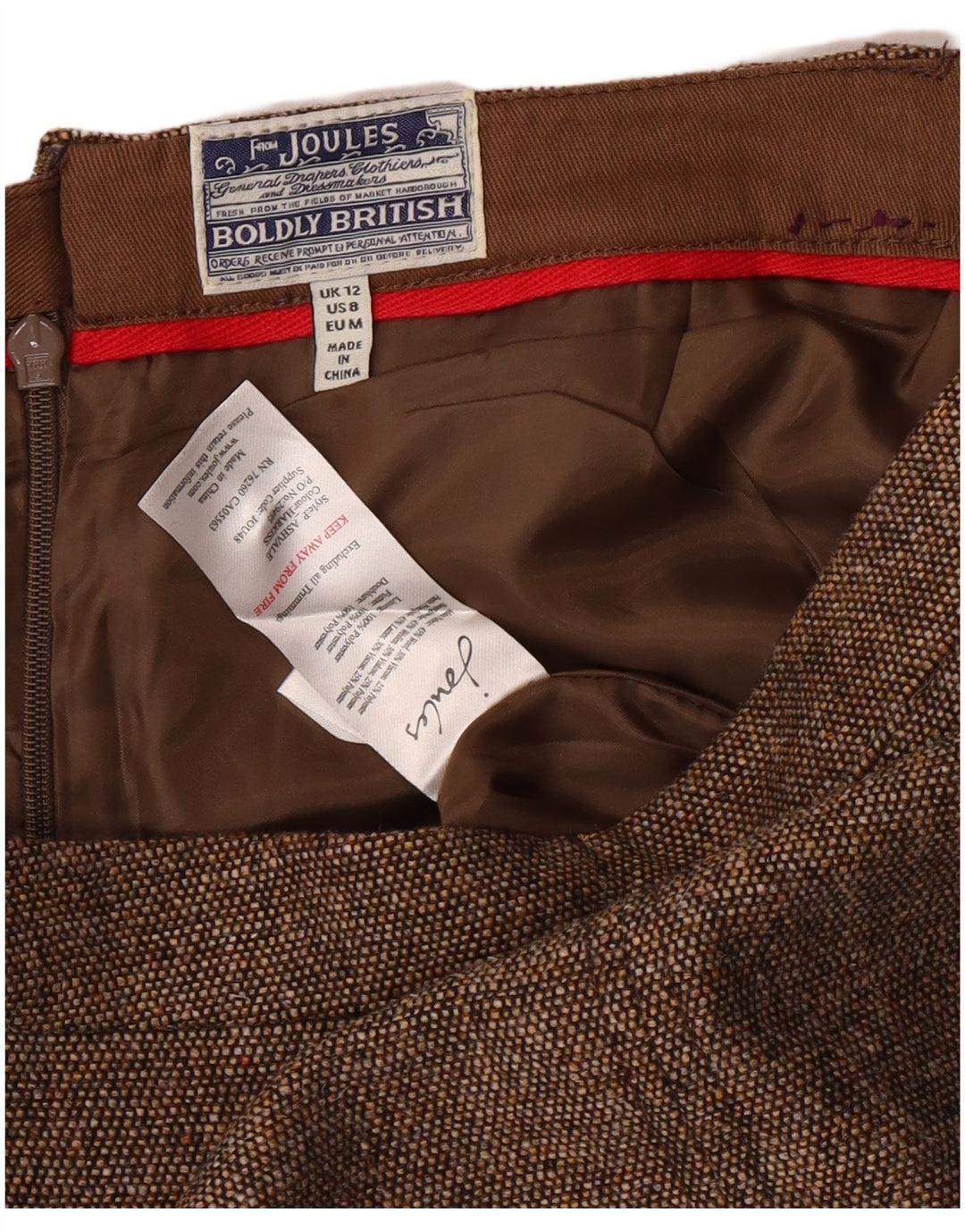 JOULES Falda lápiz para mujer UK 12 Medium W28 Lana marrón