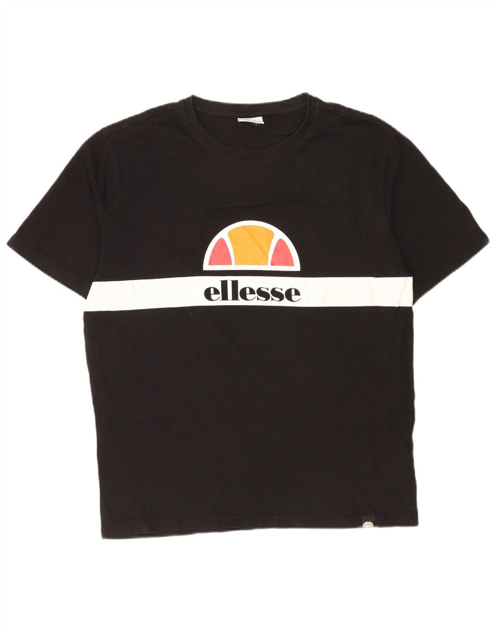 Ellesse Hombre Camiseta gráfica Top Medium Black Colourblock Algodón