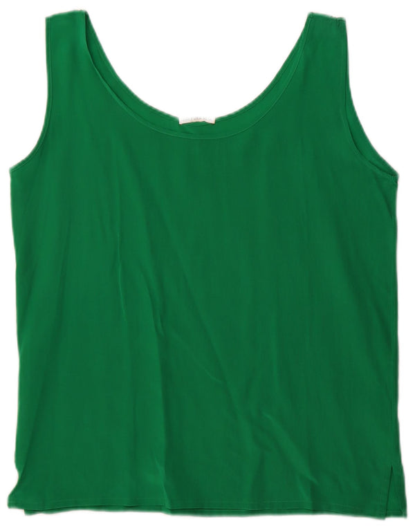 Vintage mujer crop blusa sin mangas Top Reino Unido 10 pequeña seda verde