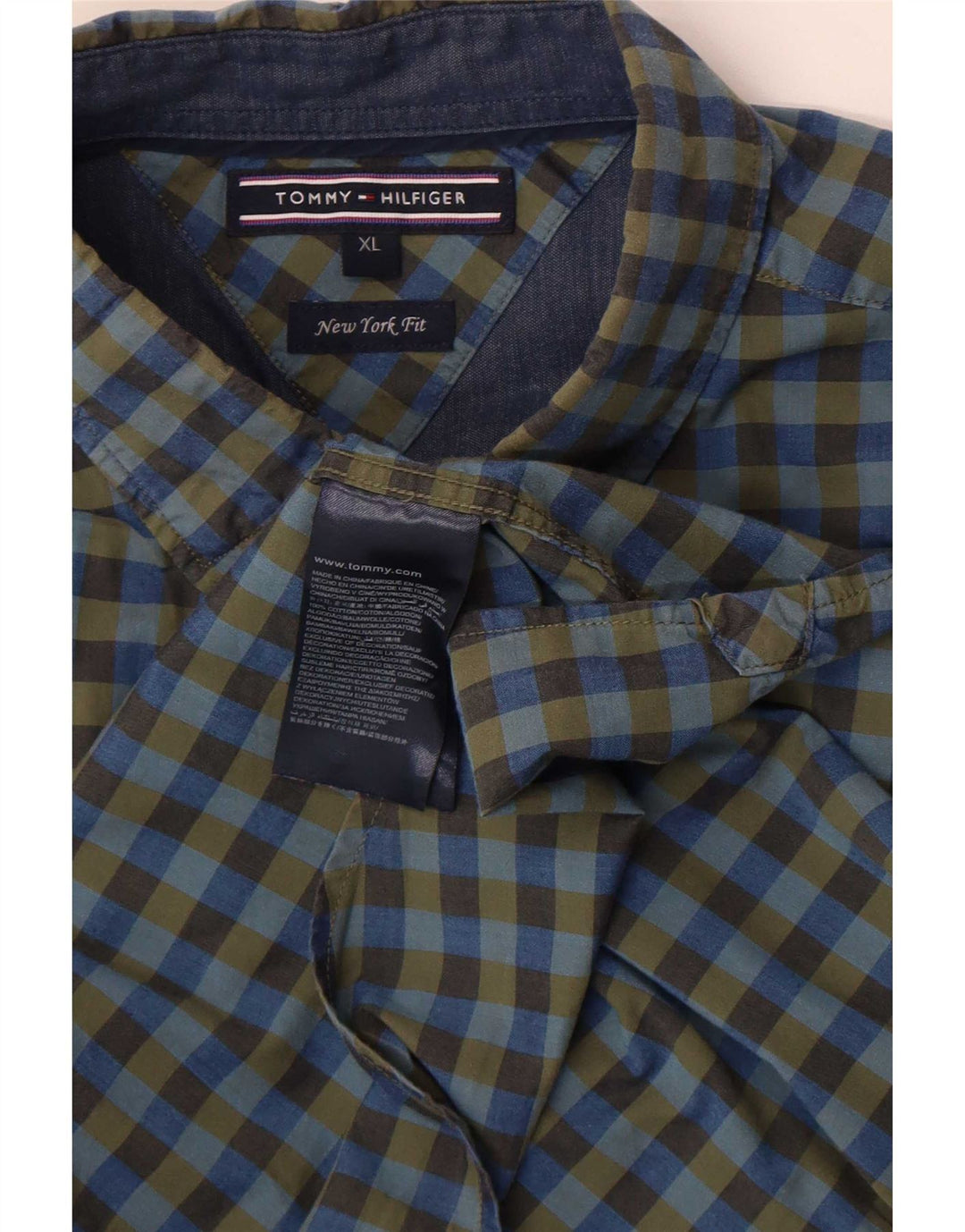 Camisa Tommy Hilfiger Hombre XL Algodón Vichy Azul