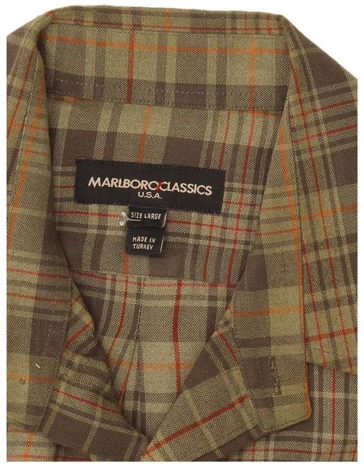 Marlboro Classics Camisa De Franela Para Hombre Cuadros Caqui Grande