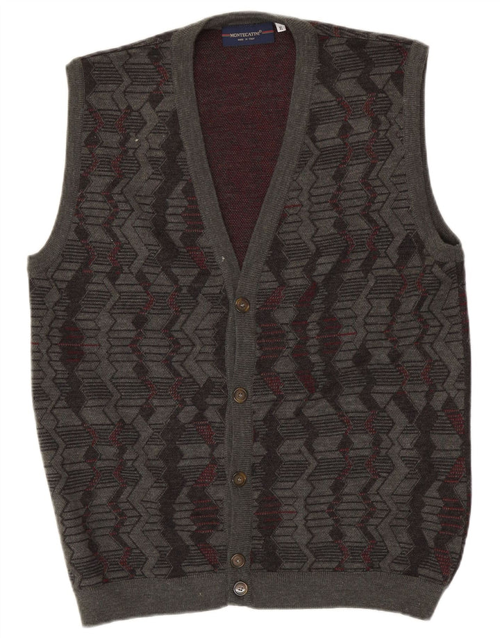 Montecatini Jersey Cárdigan Sin Mangas Hombre XL Lana Geométrica Gris
