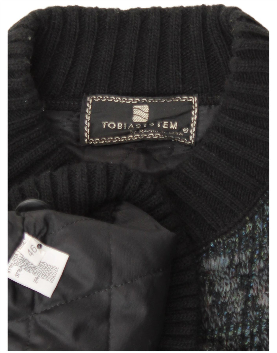 Tobia System Chaqueta bomber de punto para hombre EU 46 Pequeña azul marino a cuadros lana retro