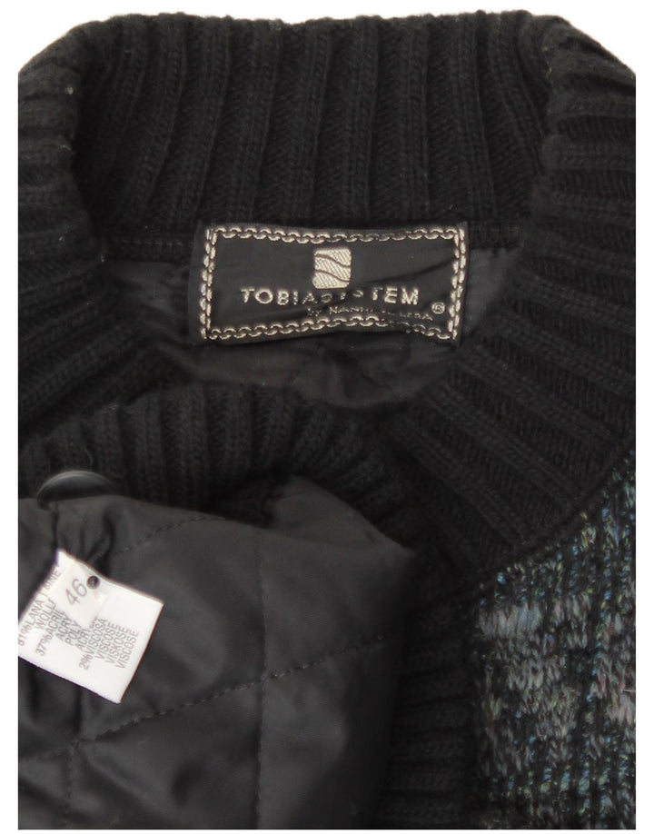 Tobia System Chaqueta bomber de punto para hombre EU 46 Pequeña azul marino a cuadros lana retro