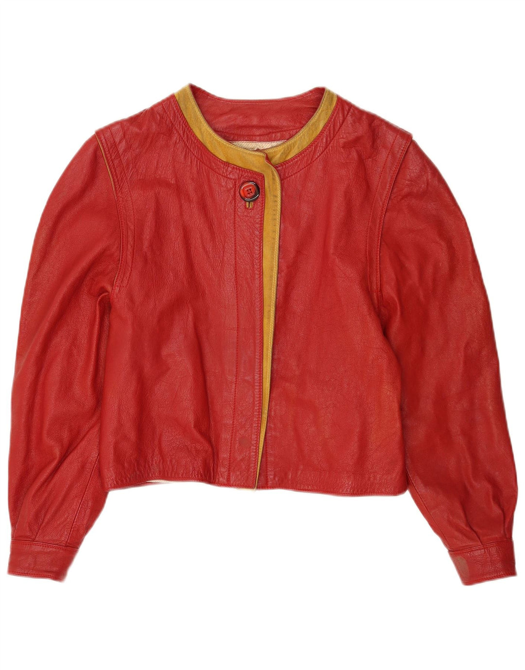 Marcos Chaqueta Corta De Cuero Mujer IT 44 Cuero Color Block Rojo Medio