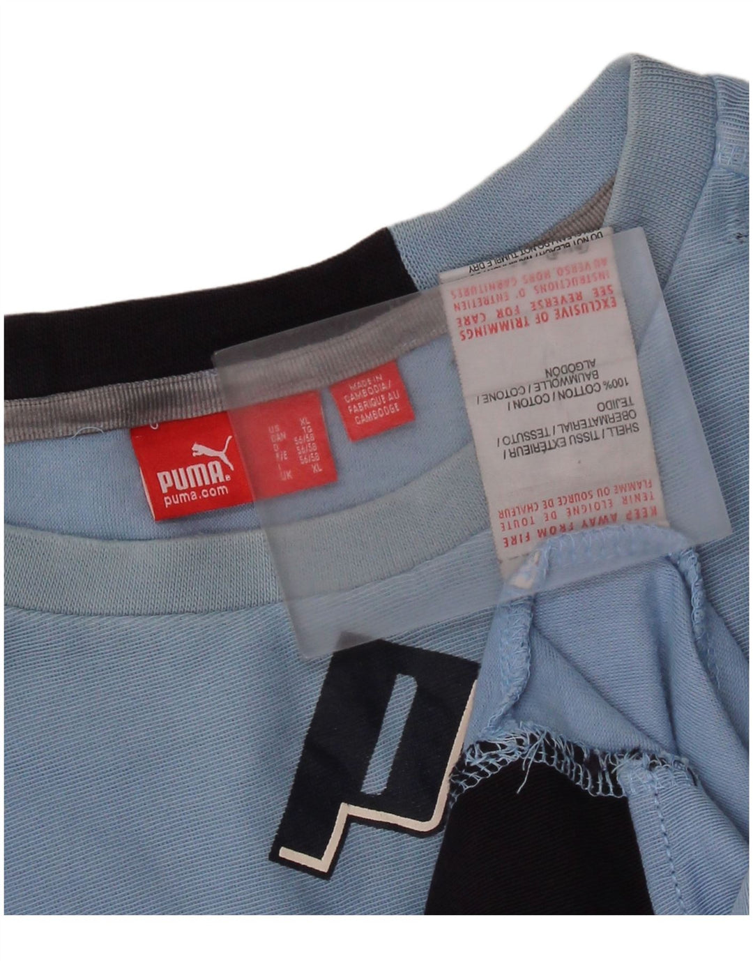 PUMA Camiseta gráfica de manga larga para hombre XL Algodón azul