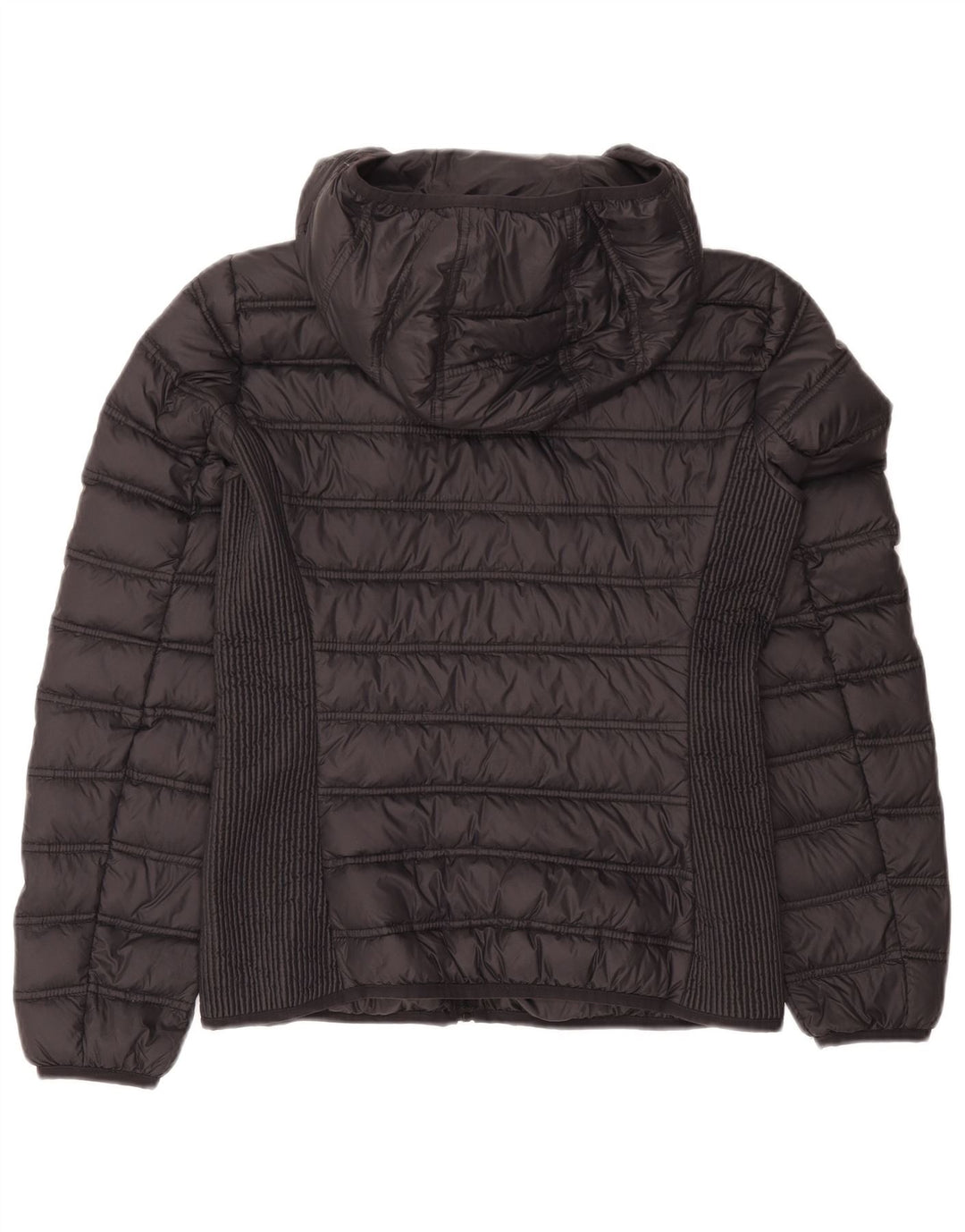 Vintage mujer chaqueta acolchada con capucha Reino Unido 12 poliamida gris medio colorblock