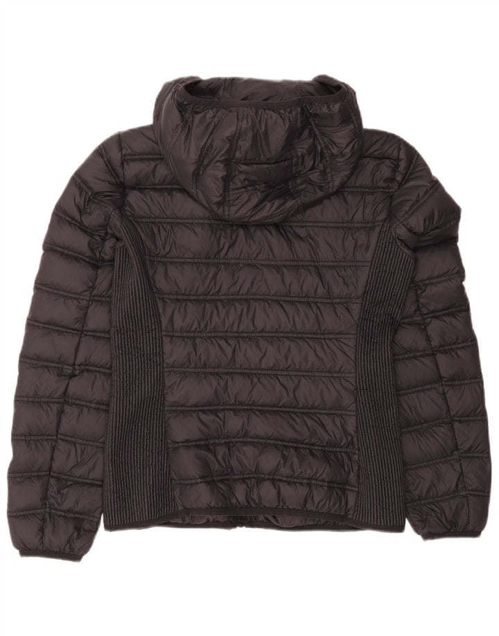 Vintage mujer chaqueta acolchada con capucha Reino Unido 12 poliamida gris medio colorblock
