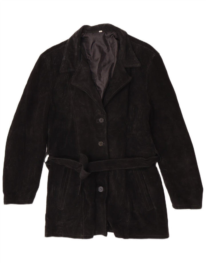 Vintage mujer 4 botón ante chaqueta de cuero Reino Unido 6 XS cuero negro