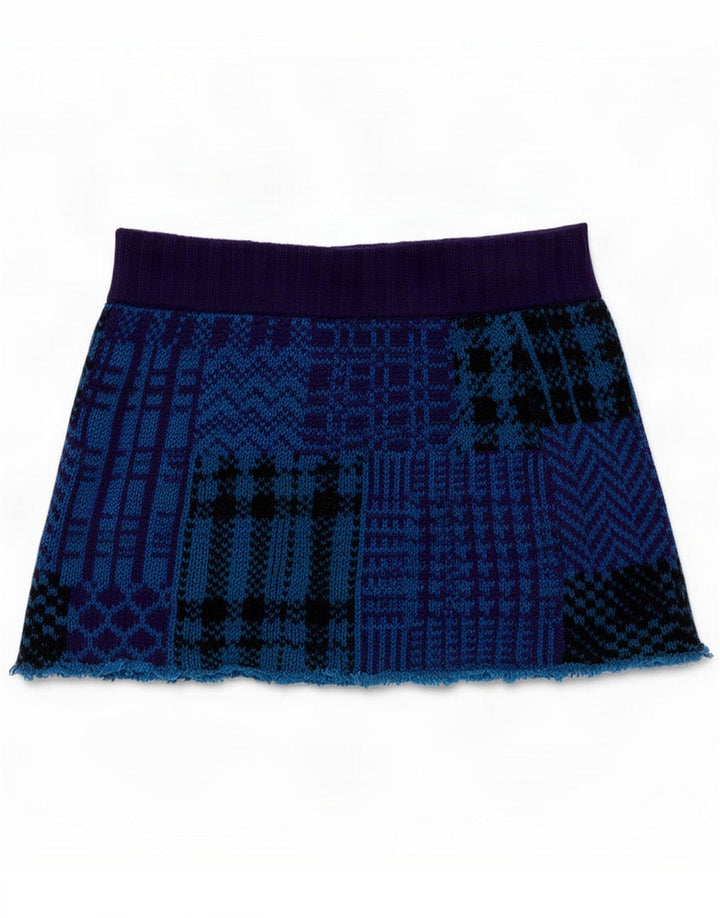 Benetton Womens Bob Camp Knit Mini Skirt Small W27 Blue Patchwork Wool