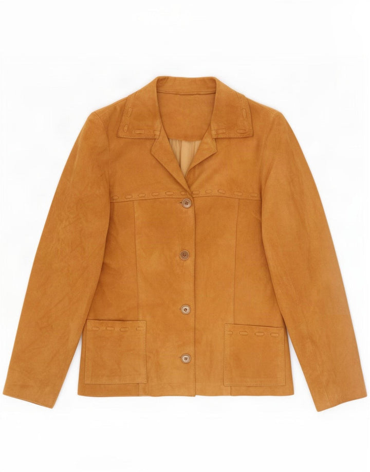Vintage mujer 4 botones ante Blazer chaqueta IT 44 cuero beige medio