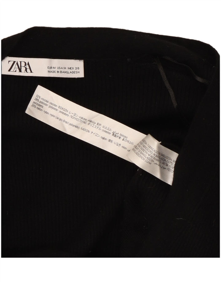 Zara Mujer Crop Cardigan Suéter UK 44 Medio Viscosa Negra