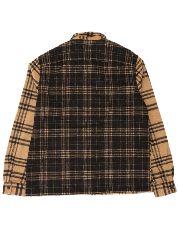 All Saints Camisa de franela de ajuste relajado para hombre XL Cuadros beige