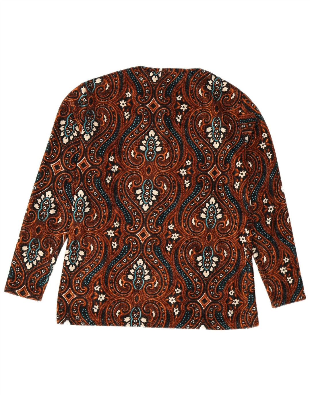 Vintage mujer manga larga blusa Top Reino Unido 12 marrón medio Paisley