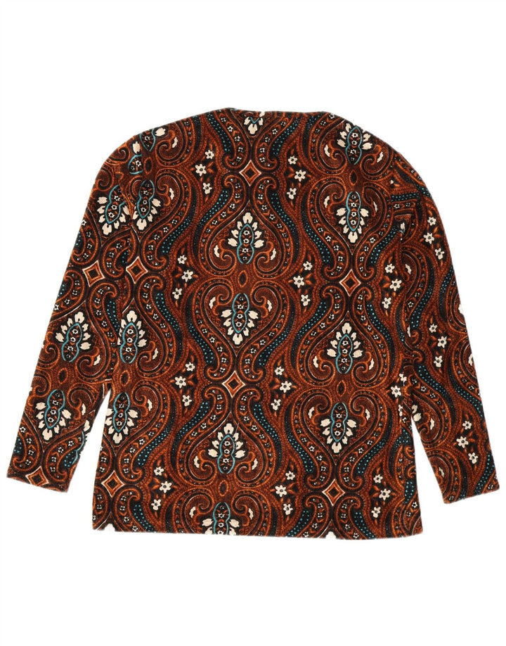 Vintage mujer manga larga blusa Top Reino Unido 12 marrón medio Paisley