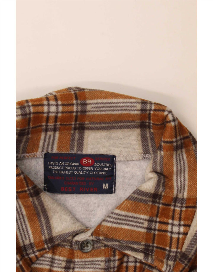 Vintage mujer overshirt overshirt franela camisa Reino Unido 14 Medium Beige Check
