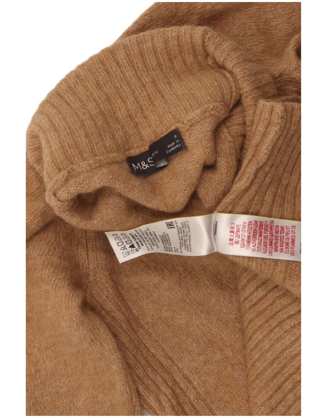 MARKS & SPENCER Suéter tipo jersey con cuello vuelto para mujer Reino Unido 8 Pequeño Lana beige