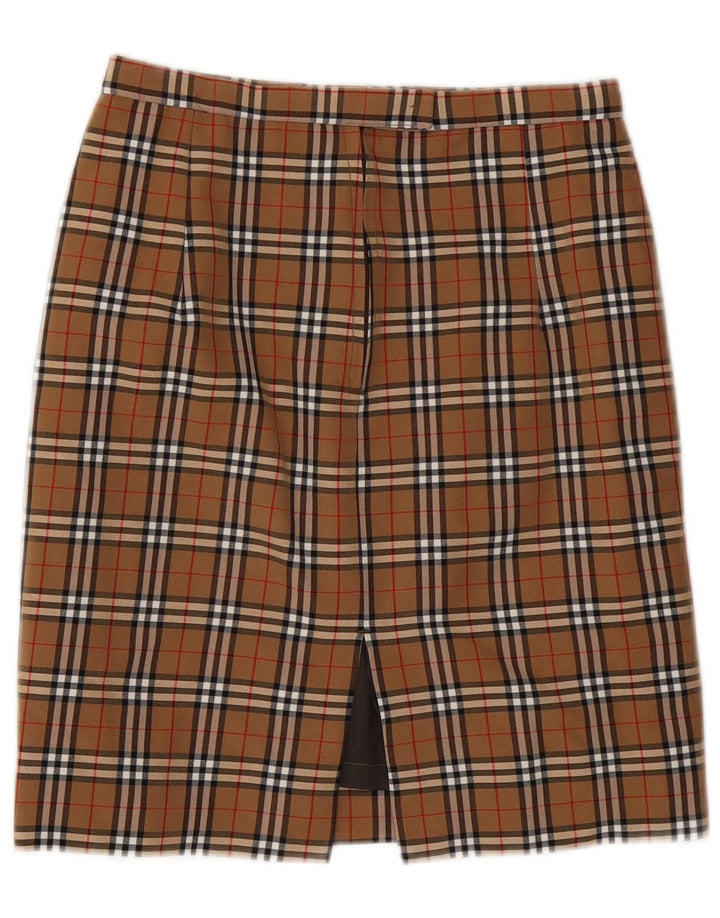 Falda lápiz VINTAGE para mujer W28 Cuadro marrón medio