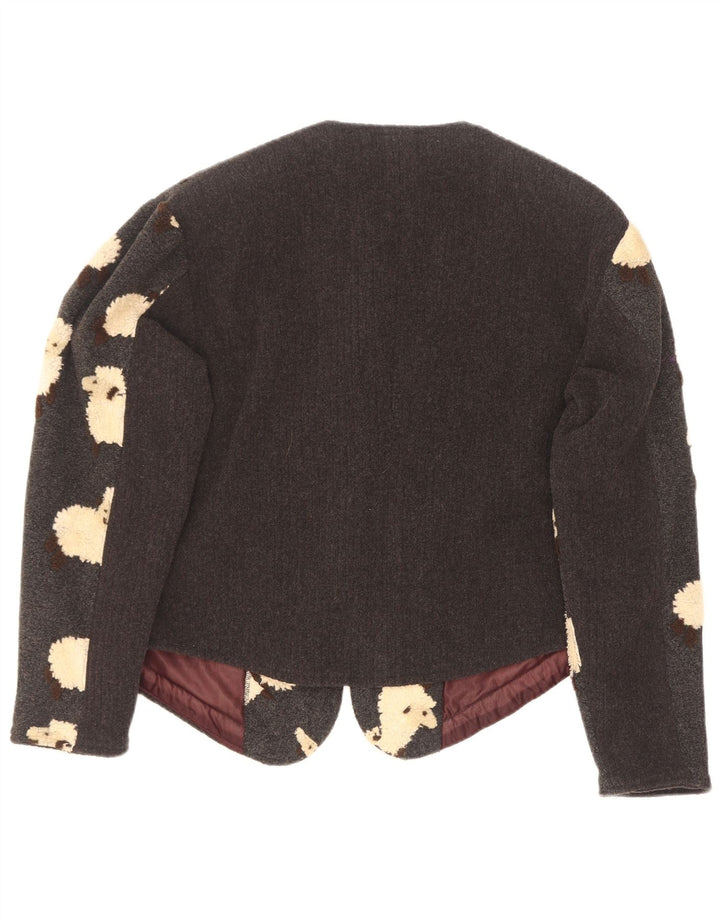 Vintage mujer abstracta chaqueta blazer Reino Unido 14 gris medio animal print