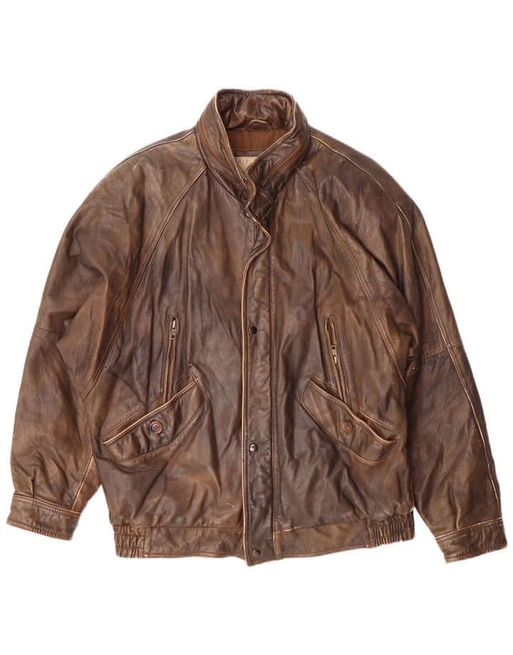 Harajuku Mother Chaqueta de cuero para hombre Reino Unido 40 Cuero marrón grande