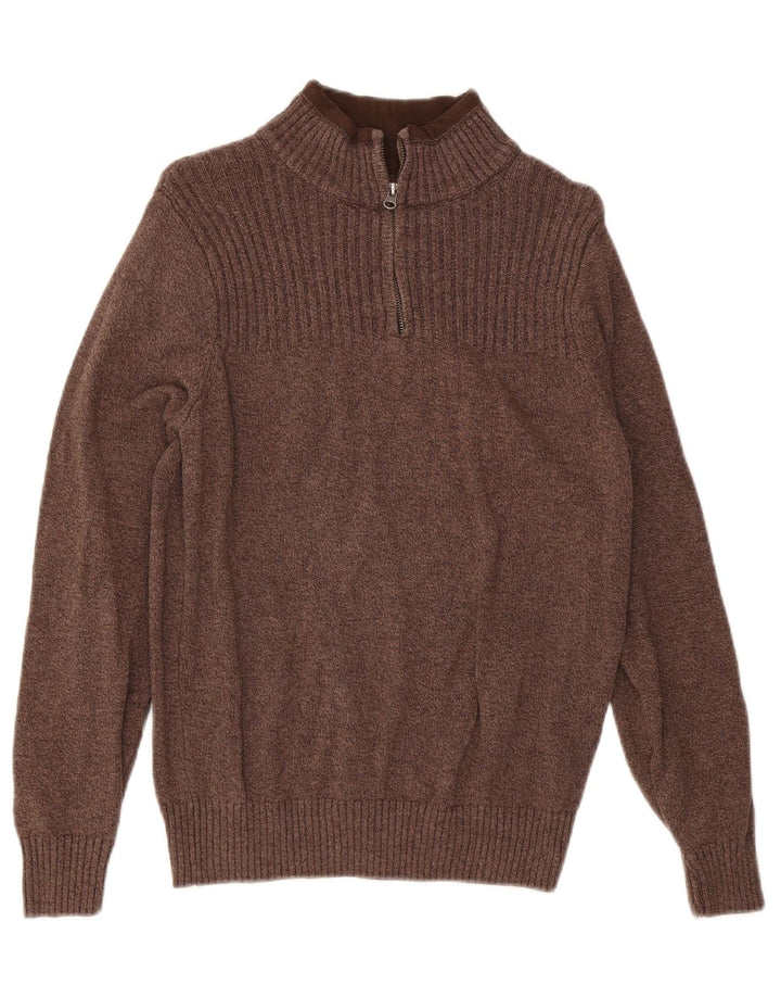 DOCKERS Mens Zip Neck Jumper Sweater Small Brown Cotton Vintage Dockers and Second-Hand Dockers from Messina Hembry 
