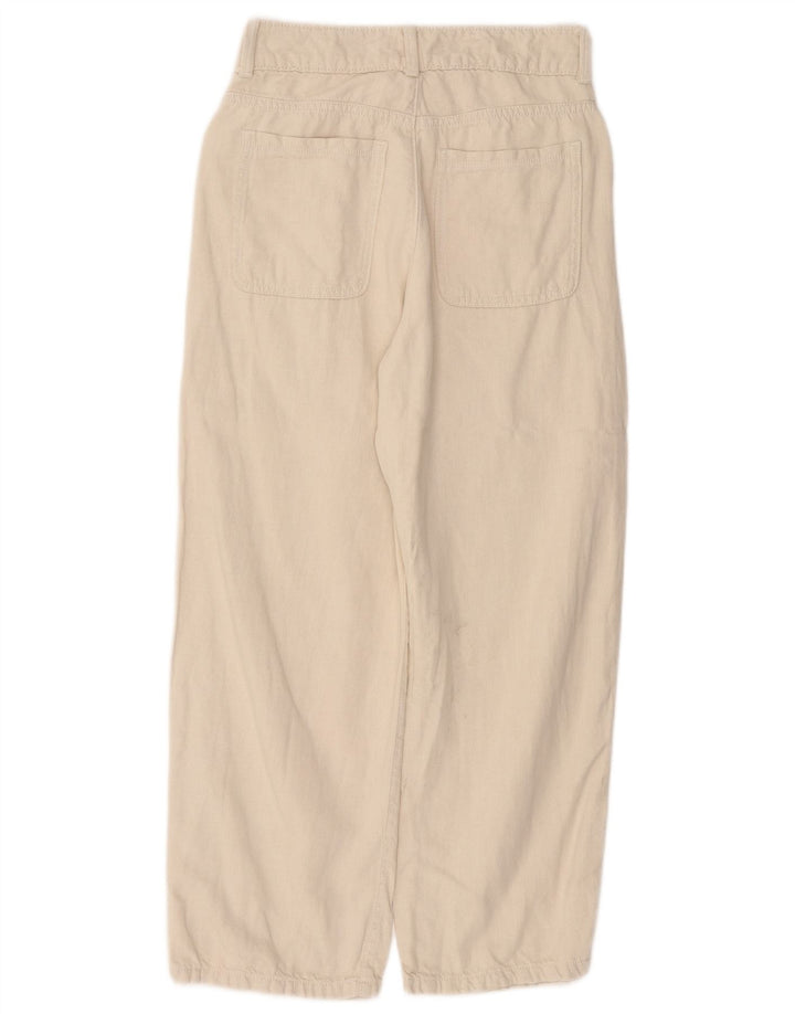 ZARA Mujer Pantalones Cropped De Talle Alto Y Corte Holgado EU 36 XS W26 L25 Beige
