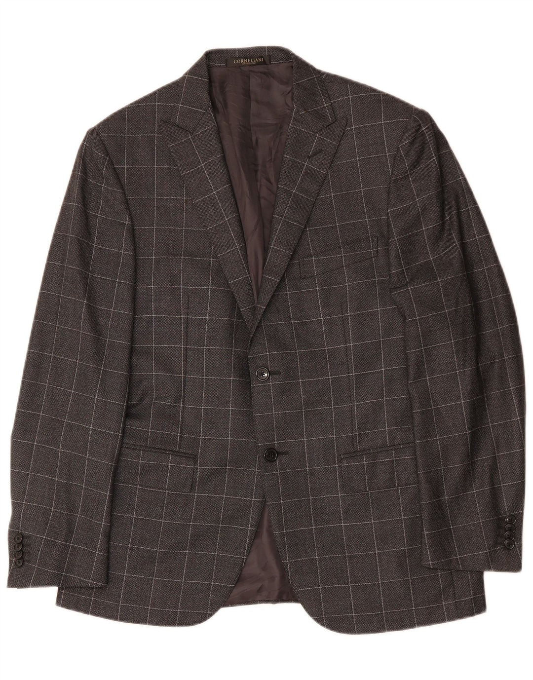CORNELIANI Chaqueta tipo blazer de 2 botones para hombre IT 50 Lana virgen a cuadros grises grandes