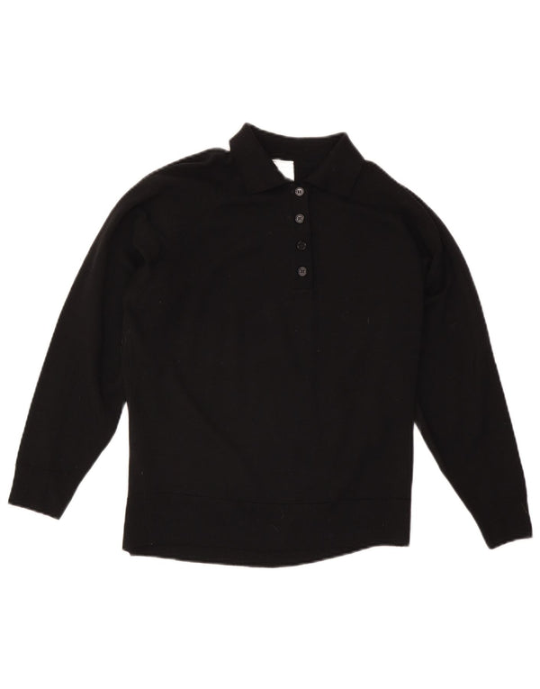 CZARINA Jersey con cuello tipo polo para mujer UK 46 Large Lana negra