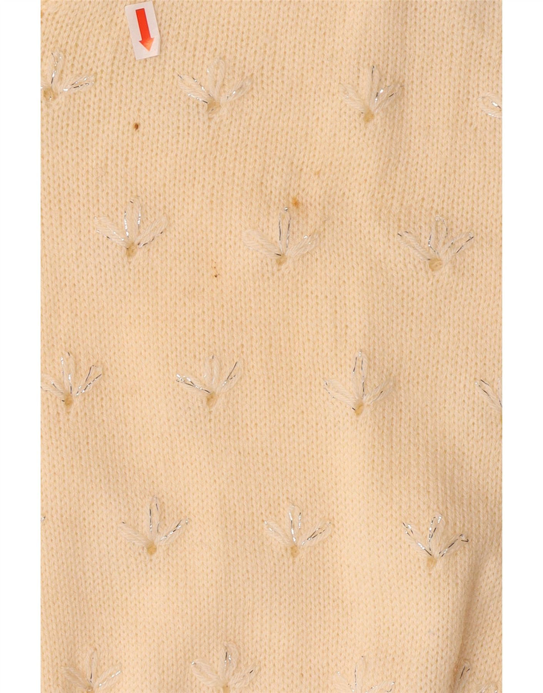 VINTAGE Mujer V-Cuello Jumper Suéter Reino Unido 14 Medio Off Blanco Floral