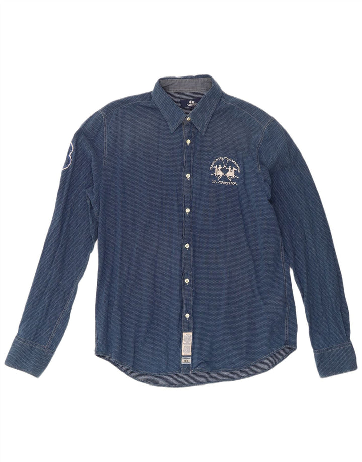 La Martina Hombre Camisa Estampada Grande De Algodón Con Manchas Azules